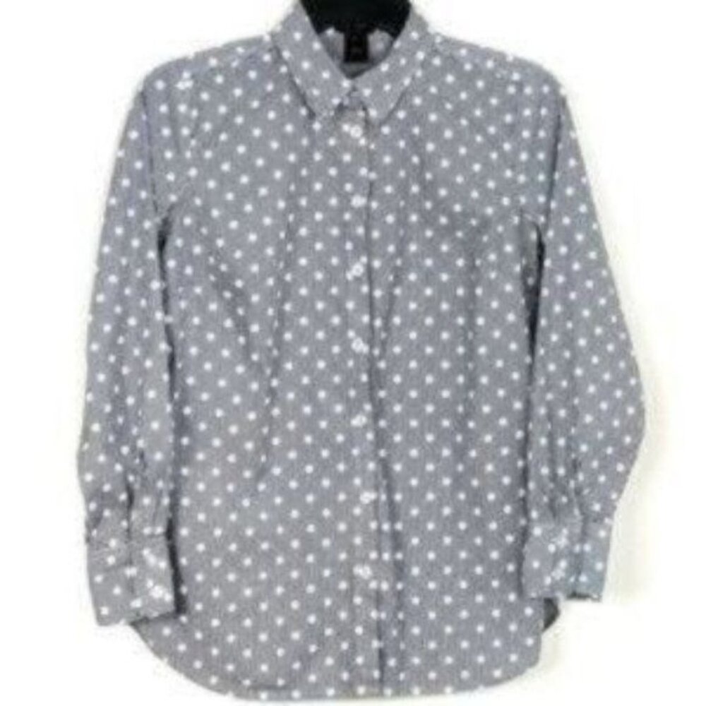 Ann Taylor Factory Striped Polka Dot Button-up Career Top 2 Petite Preppy